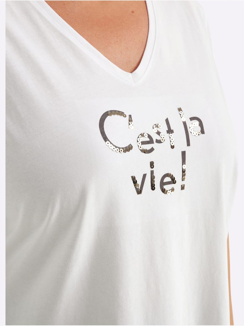 T-shirt En V Encolure En V Flatteuse - Taille Standard - Sheego Ecru - Kiabi