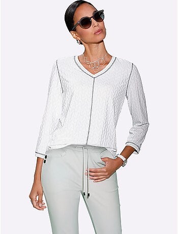 T-shirt En V Jacquard En Jersey Tendance - Taille Standard - Helline