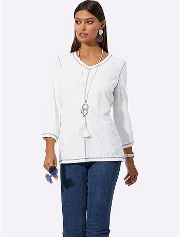 T-shirt En V Jacquard En Jersey Tendance - Taille Standard - Helline