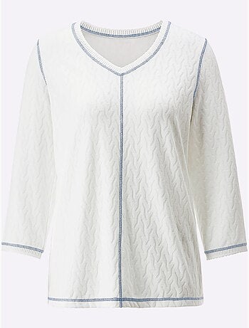 T-shirt En V Jacquard En Jersey Tendance - Taille Standard - Helline