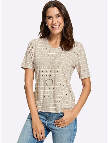 T-shirt En V Jacquard En Jersey Tendance - Taille Standard - Witt