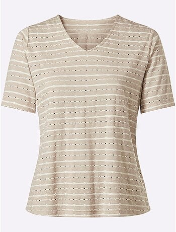 T-shirt En V Jacquard En Jersey Tendance - Taille Standard - Witt