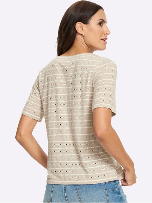 T-shirt En V Jacquard En Jersey Tendance - Taille Standard - Witt - Kiabi