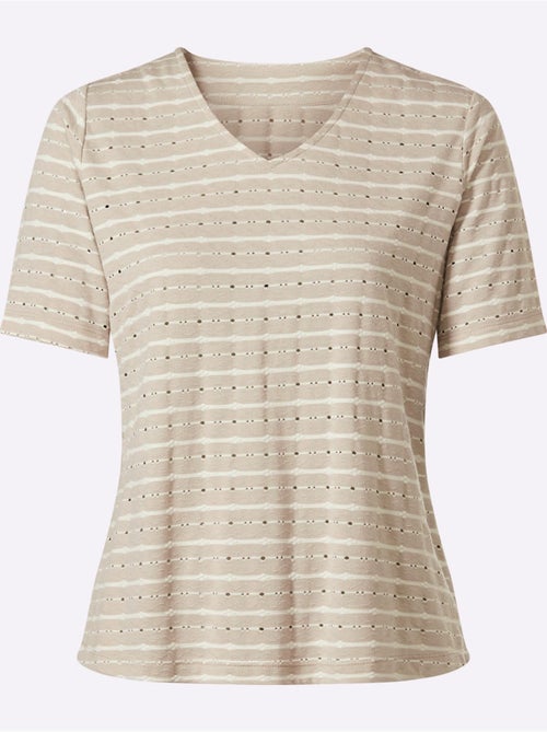 T-shirt En V Jacquard En Jersey Tendance - Taille Standard - Witt - Kiabi
