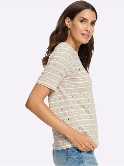 T-shirt En V Jacquard En Jersey Tendance - Taille Standard - Witt - Kiabi