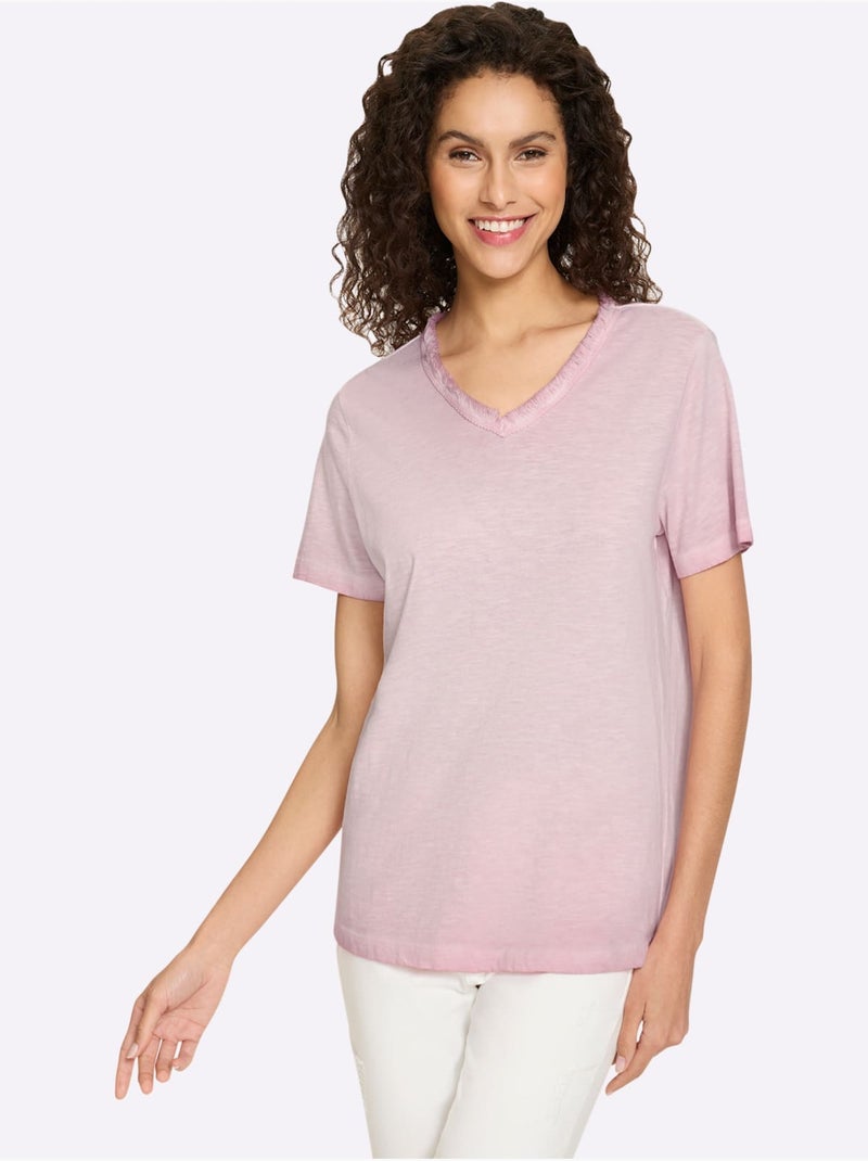 T-shirt En V Joli Fil Flammé - Taille Standard - Helline Bois de rose - Kiabi