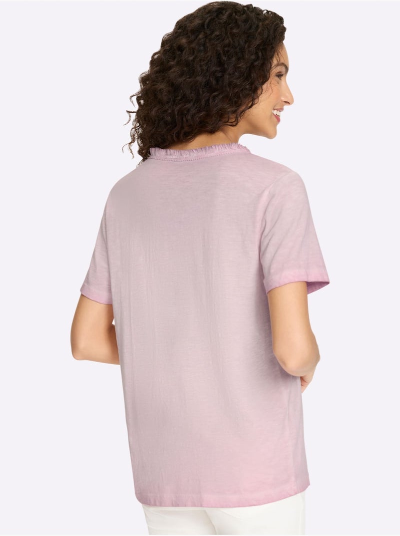 T-shirt En V Joli Fil Flammé - Taille Standard - Helline Bois de rose - Kiabi