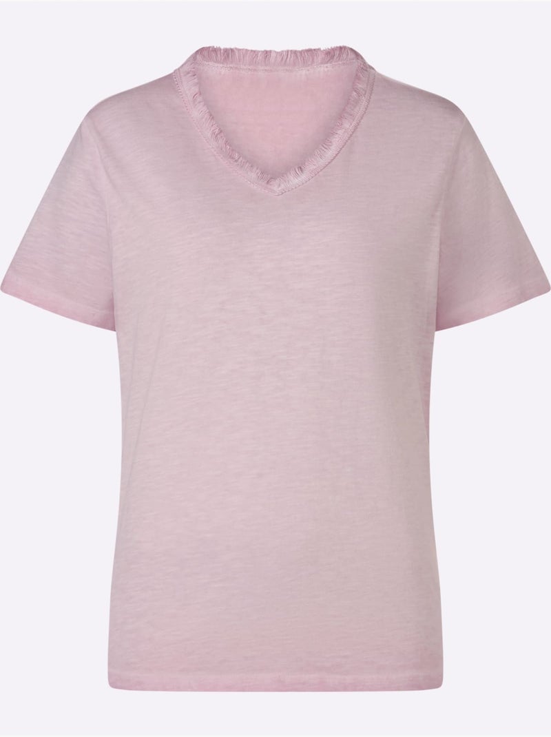 T-shirt En V Joli Fil Flammé - Taille Standard - Helline Bois de rose - Kiabi
