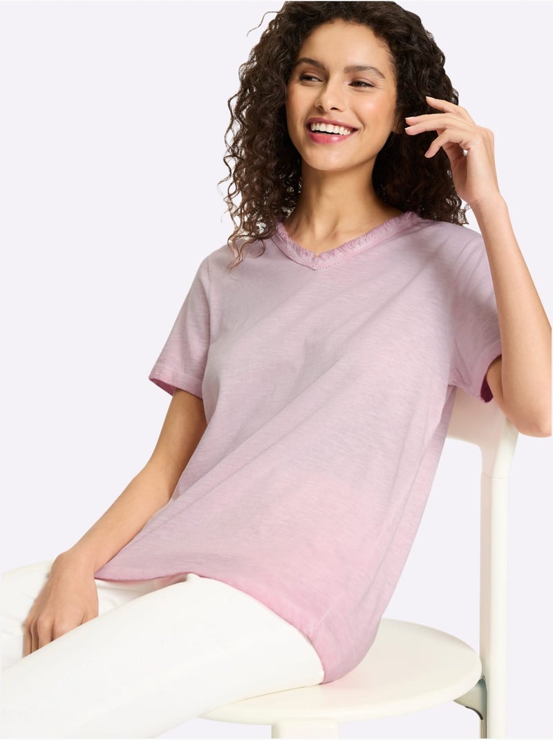 T-shirt En V Joli Fil Flammé - Taille Standard - Helline Bois de rose - Kiabi