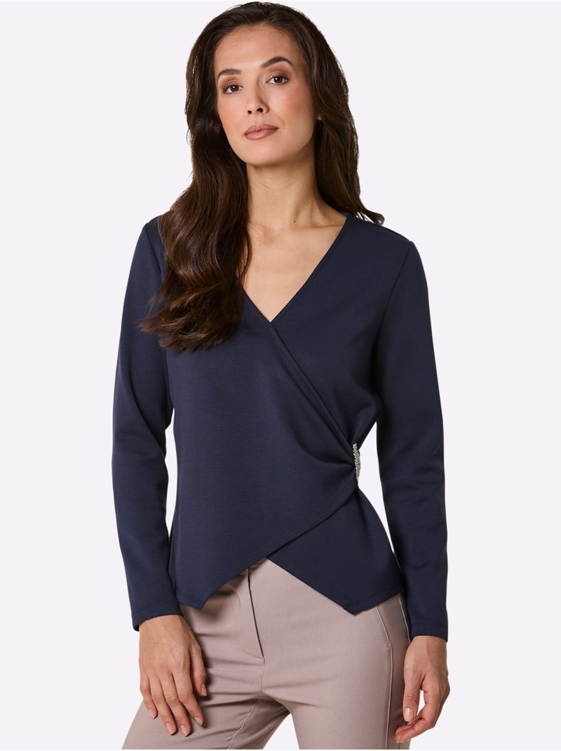 T-shirt en v modal (tencel) - taille standard - helline Bleu marine - Kiabi