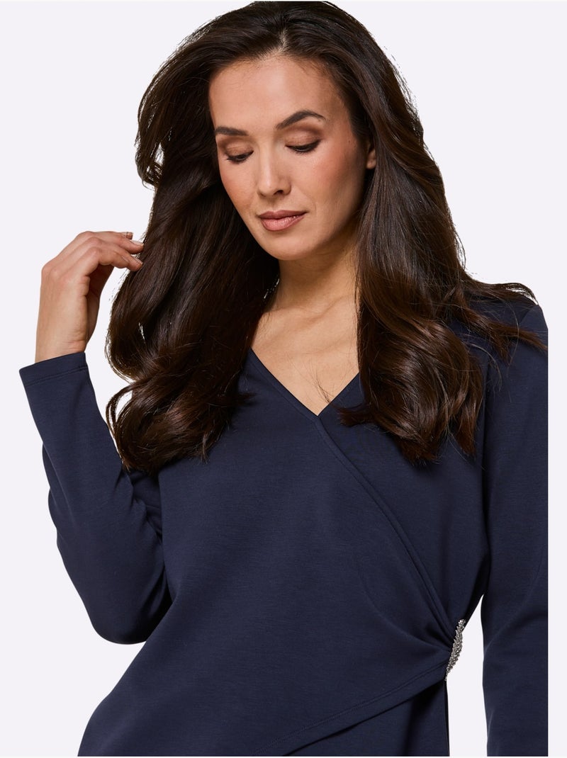 T-shirt en v modal (tencel) - taille standard - helline Bleu marine - Kiabi