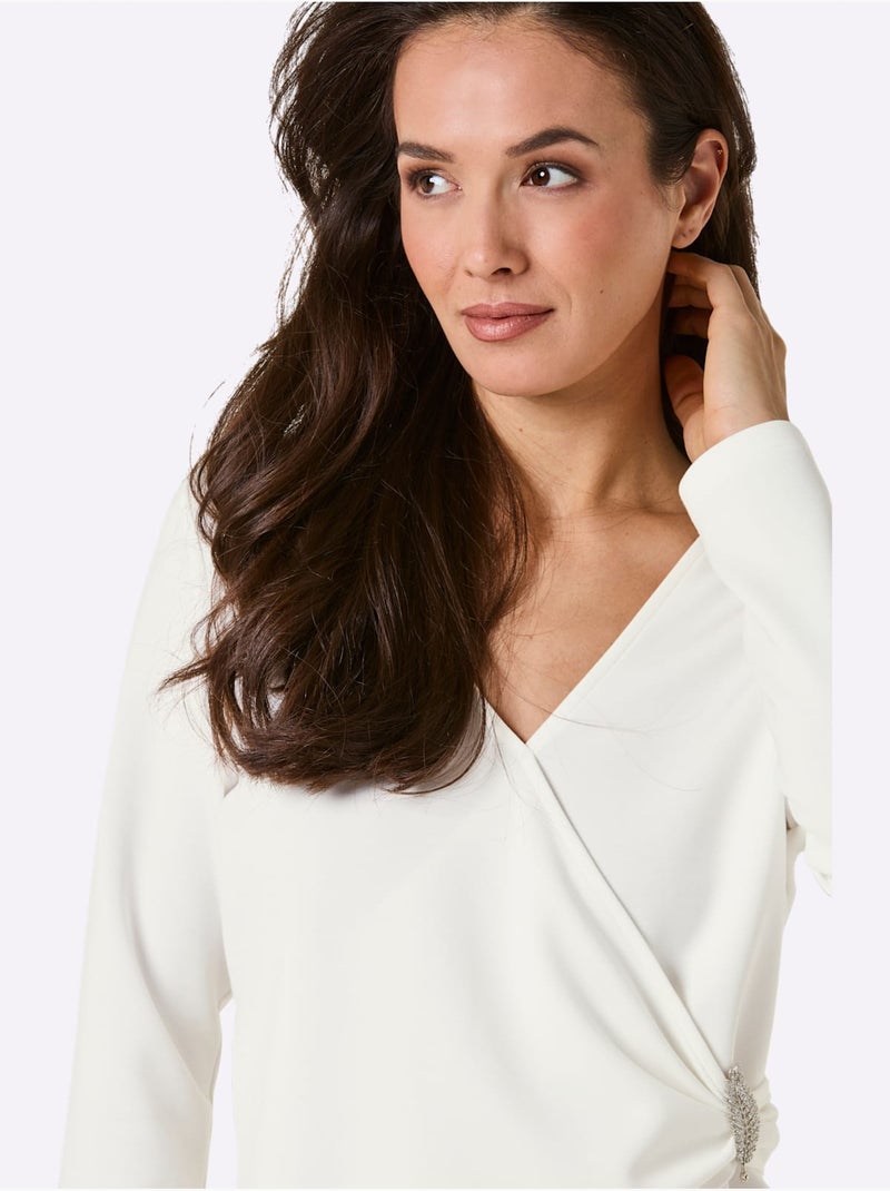 T-shirt en v modal (tencel) - taille standard - helline Ecru - Kiabi