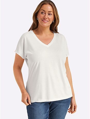T-shirt En V Petites Pierres Brillantes Fantaisie - Taille Standard - Sheego