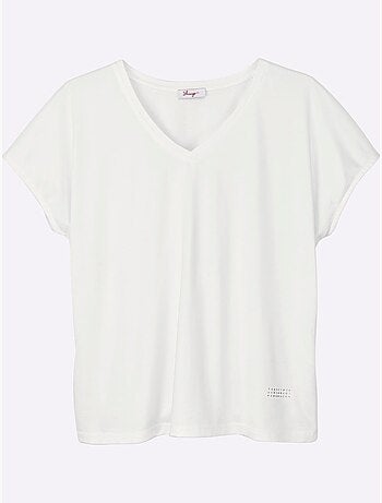 T-shirt En V Petites Pierres Brillantes Fantaisie - Taille Standard - Sheego
