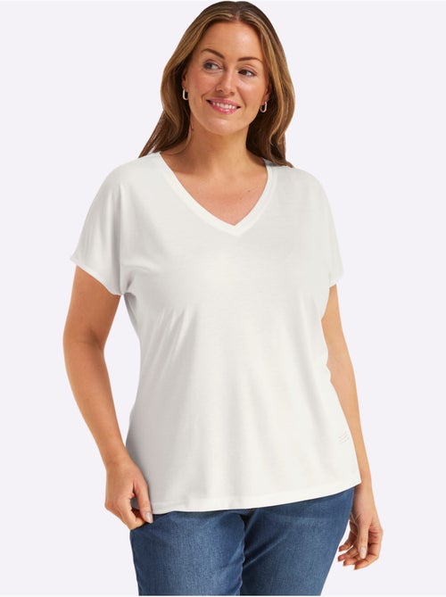 T-shirt En V Petites Pierres Brillantes Fantaisie - Taille Standard - Sheego - Kiabi
