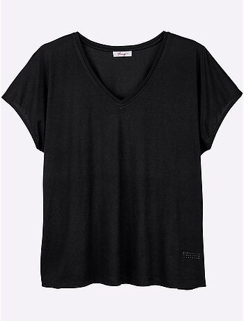 T-shirt En V Petites Pierres Brillantes Fantaisie - Taille Standard - Sheego