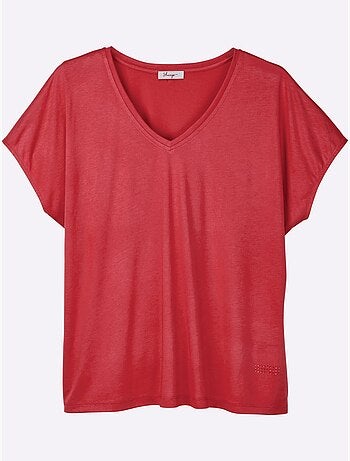 T-shirt En V Petites Pierres Brillantes Fantaisie - Taille Standard - Sheego