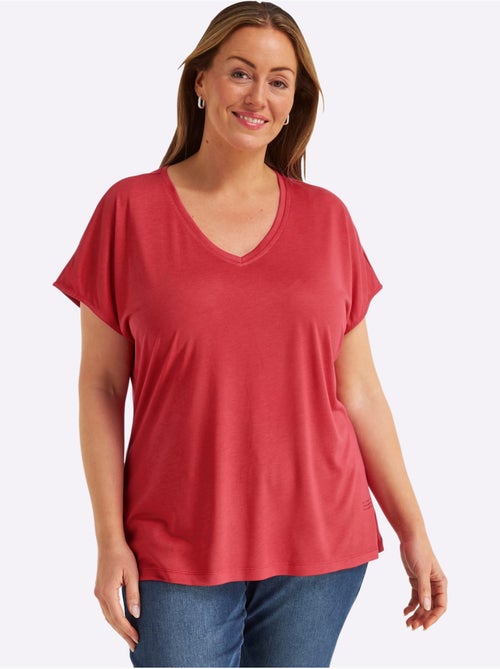 T-shirt En V Petites Pierres Brillantes Fantaisie - Taille Standard - Sheego - Kiabi