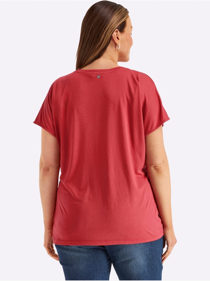 T-shirt En V Petites Pierres Brillantes Fantaisie - Taille Standard - Sheego Rouge - Kiabi