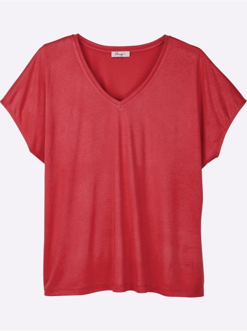 T-shirt En V Petites Pierres Brillantes Fantaisie - Taille Standard - Sheego - Kiabi