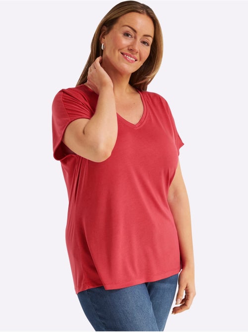 T-shirt En V Petites Pierres Brillantes Fantaisie - Taille Standard - Sheego - Kiabi
