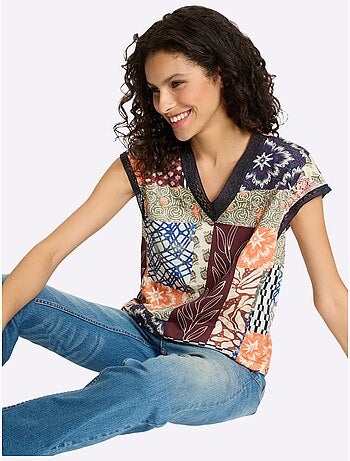 T-shirt En V Pur Coton - Taille Standard - Helline