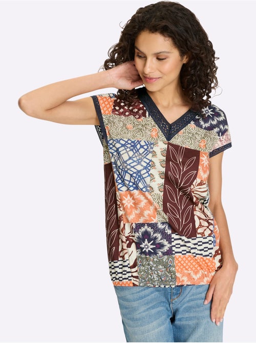 T-shirt En V Pur Coton - Taille Standard - Helline - Kiabi