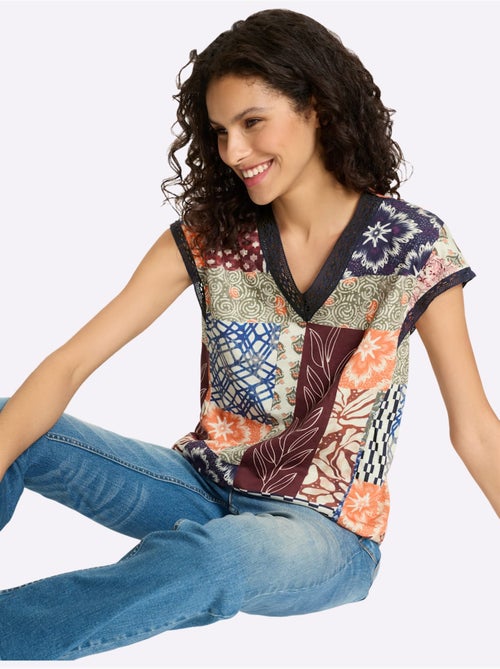 T-shirt En V Pur Coton - Taille Standard - Helline - Kiabi