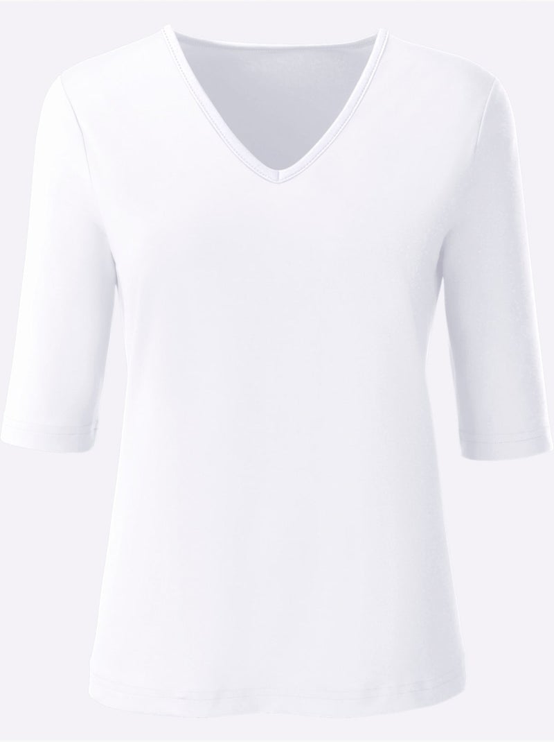 T-shirt En V Toucher Doux Et Agréable - Taille Standard - Witt Blanc - Kiabi