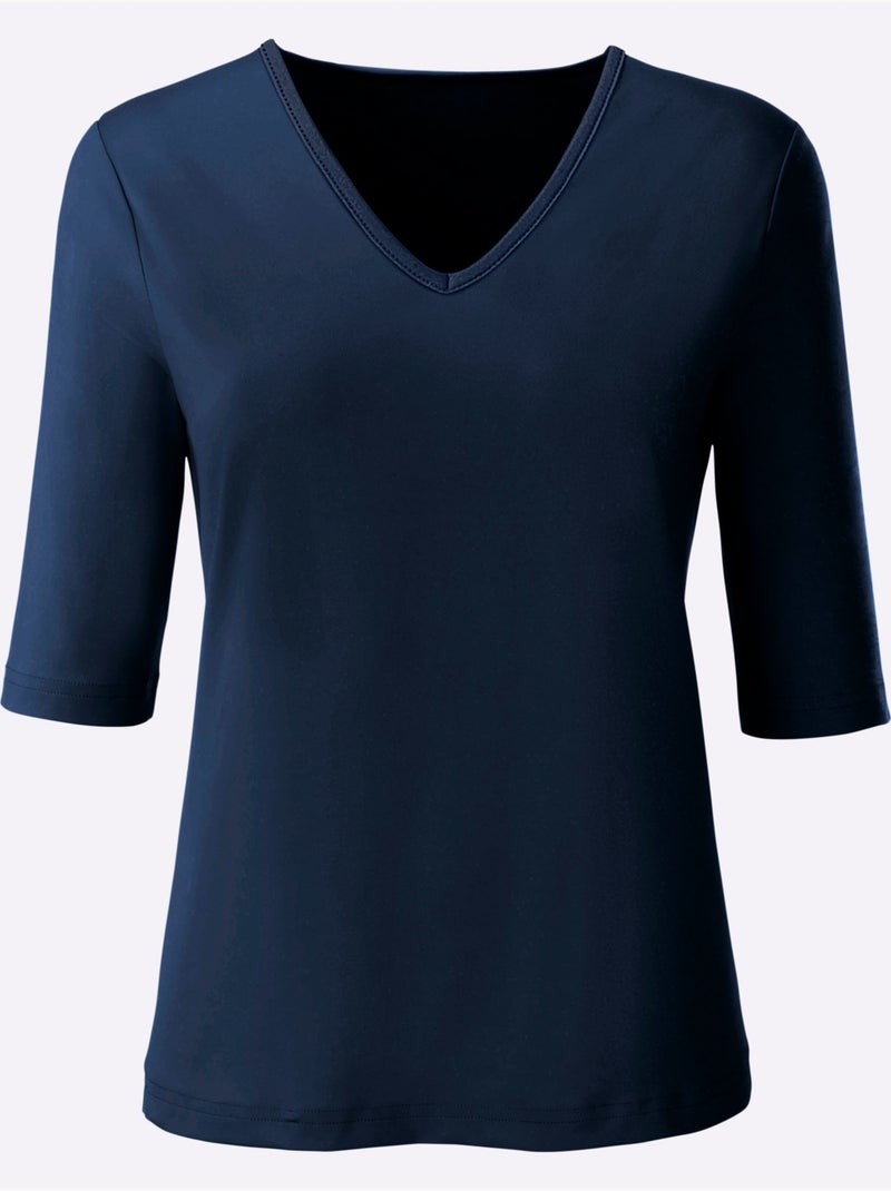 T-shirt En V Toucher Doux Et Agréable - Taille Standard - Witt Bleu marine - Kiabi