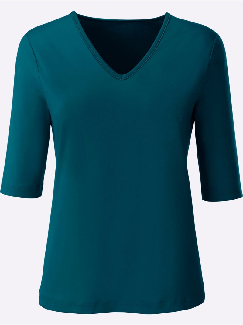 T-shirt En V Toucher Doux Et Agréable - Taille Standard - Witt Bleu pétrole - Kiabi