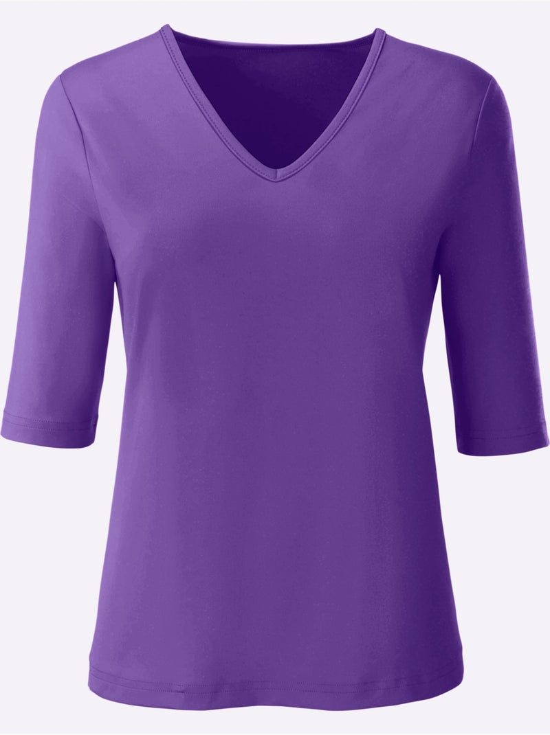 T-shirt En V Toucher Doux Et Agréable - Taille Standard - Witt Mauve lilas - Kiabi