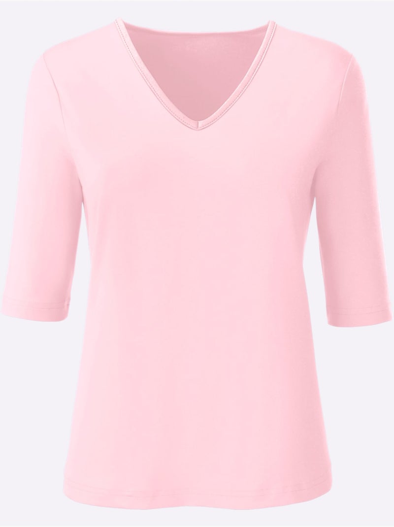 T-shirt En V Toucher Doux Et Agréable - Taille Standard - Witt Rose - Kiabi