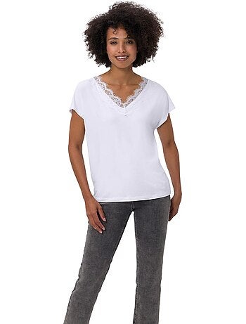 T-shirt En V Viscose Douce Et Fluide - Taille Standard - helline