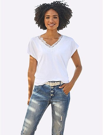 T-shirt En V Viscose Douce Et Fluide - Taille Standard - helline