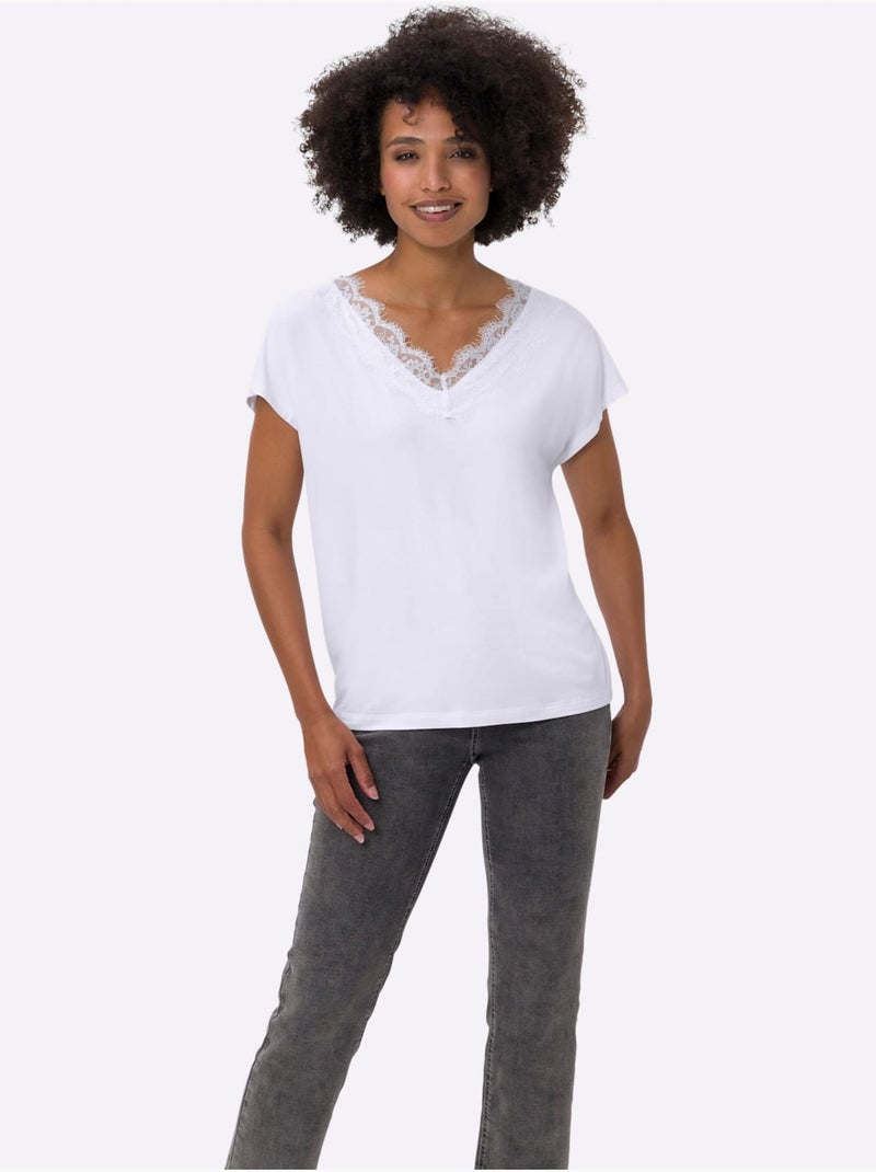 T-shirt En V Viscose Douce Et Fluide - Taille Standard - Helline Blanc - Kiabi