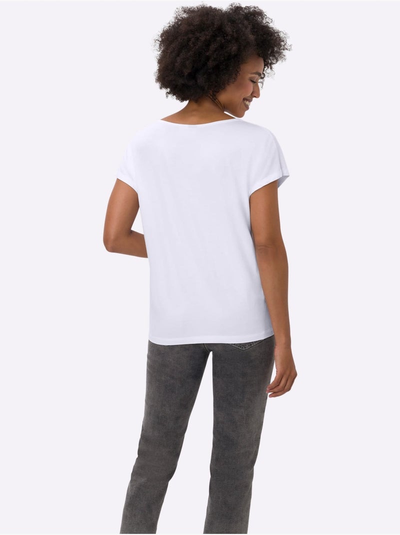 T-shirt En V Viscose Douce Et Fluide - Taille Standard - Helline Blanc - Kiabi
