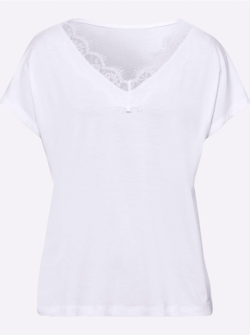T-shirt En V Viscose Douce Et Fluide - Taille Standard - Helline Blanc - Kiabi