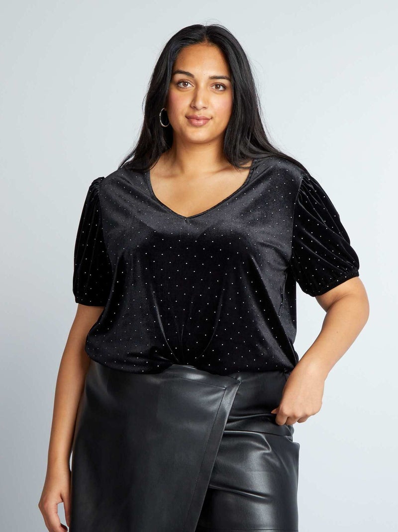 T-shirt en velours avec détails bijoux noir - Kiabi