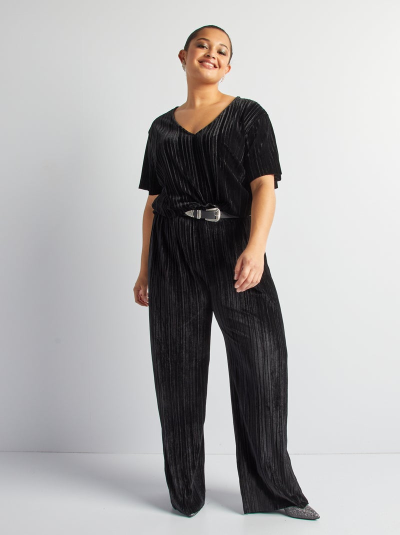 T-shirt en velours col V noir - Kiabi