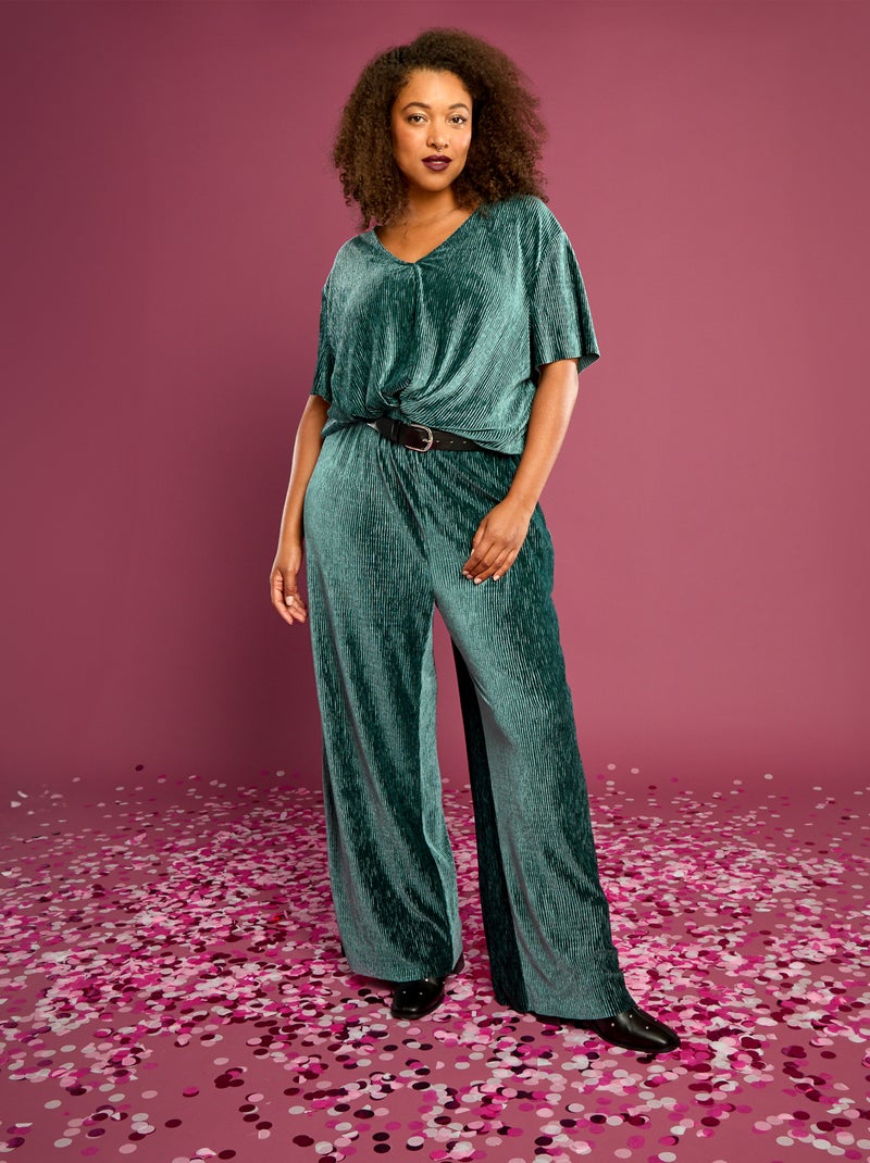 T-shirt en velours côtelé à manches courtes Vert - Kiabi