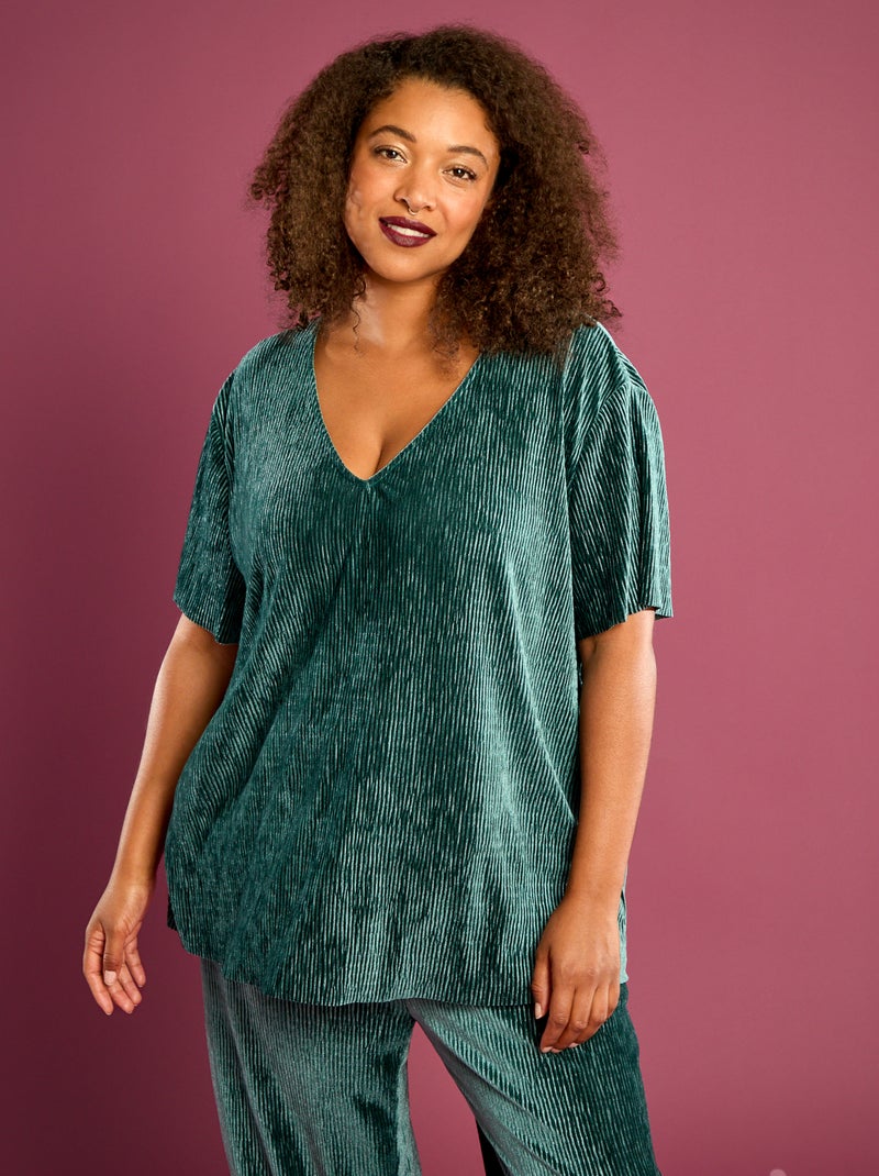 T-shirt en velours côtelé à manches courtes Vert - Kiabi