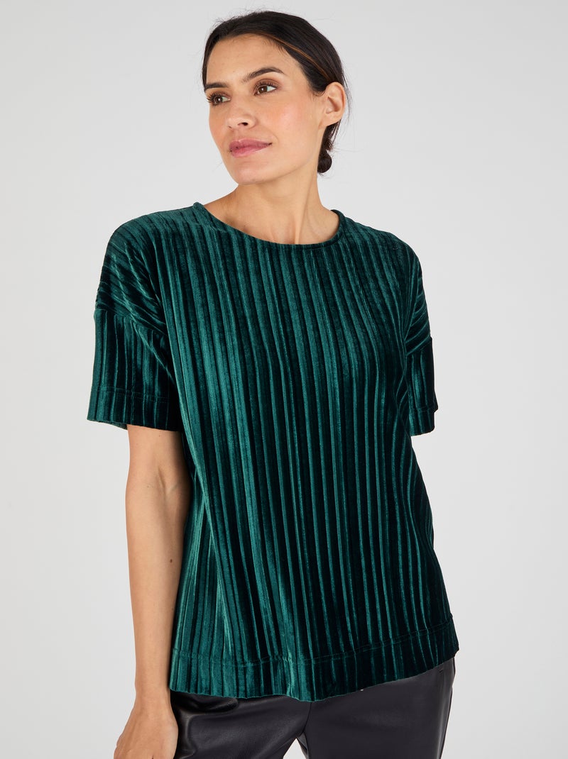 T-shirt en velours plissé satiné - Damart Vert - Kiabi