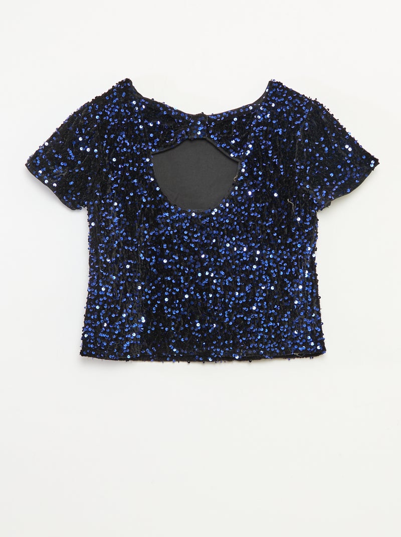 T-shirt en velours sequins Bleu - Kiabi