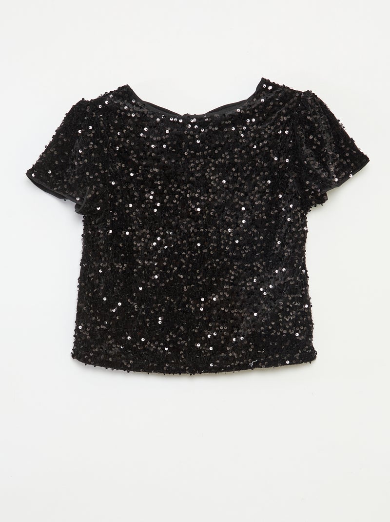 T-shirt Velours Fille 4 Ans - Cœur Paillettes Réversible - Vert - Occasion Très Bon état