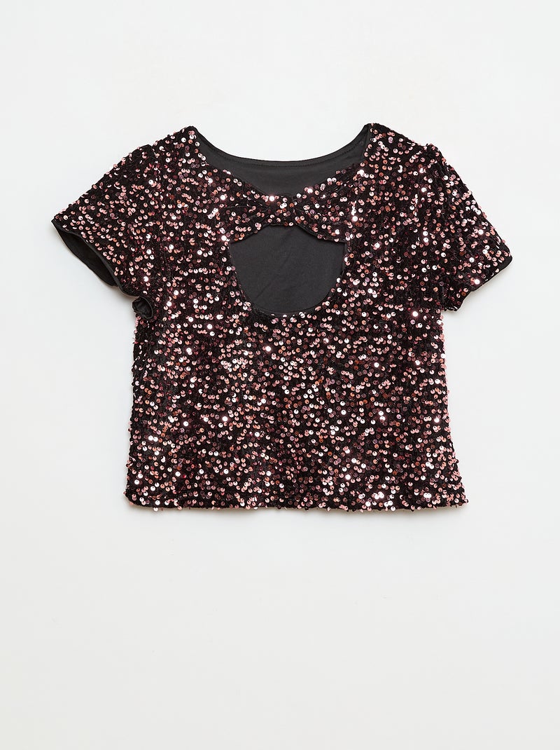 T-shirt en velours sequins Rose - Kiabi