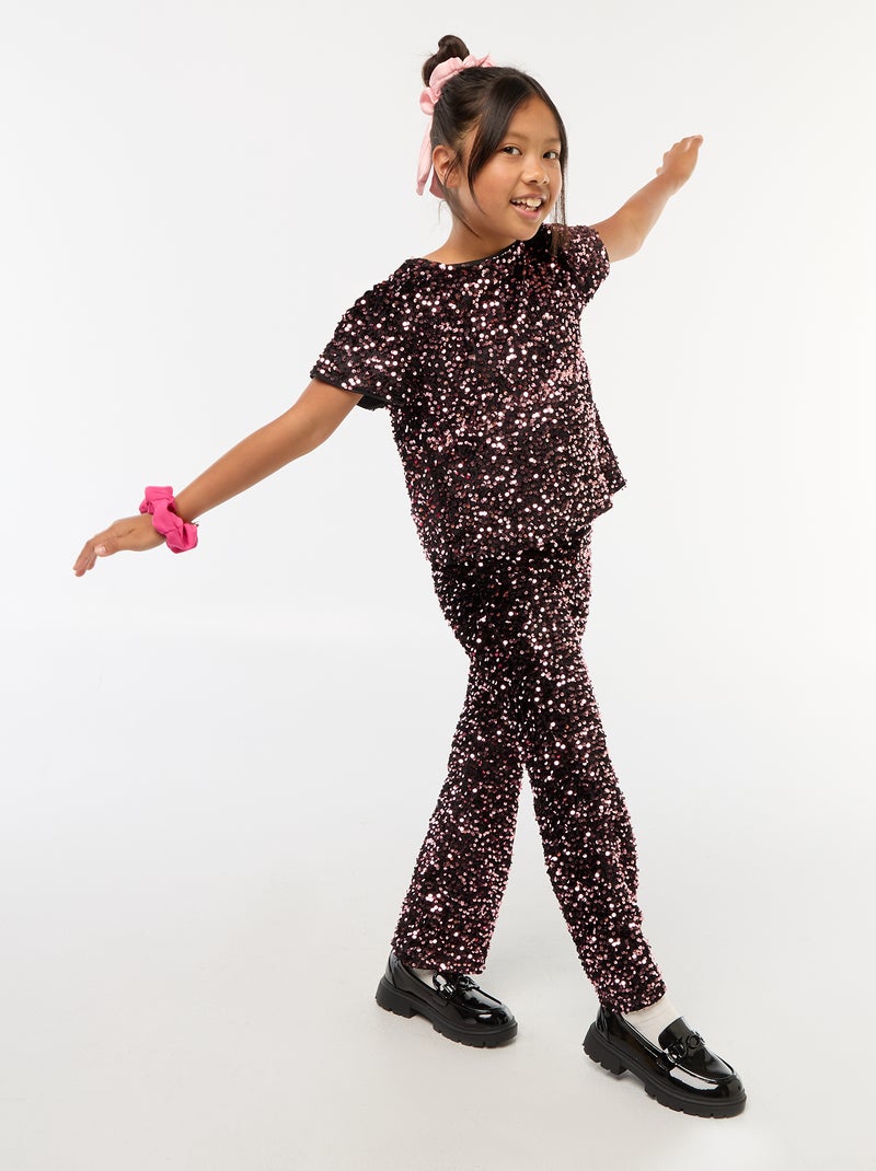 T-shirt en velours sequins Rose - Kiabi