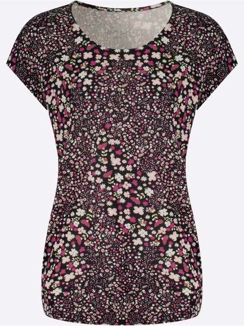 T-shirt en viscose avec col rond et motifs de fleurs - Taille standard - Moda Vilona - Kiabi T-shirt en viscose avec col rond et motifs de fleurs - Taille standard - Moda Vilona - Kiabi