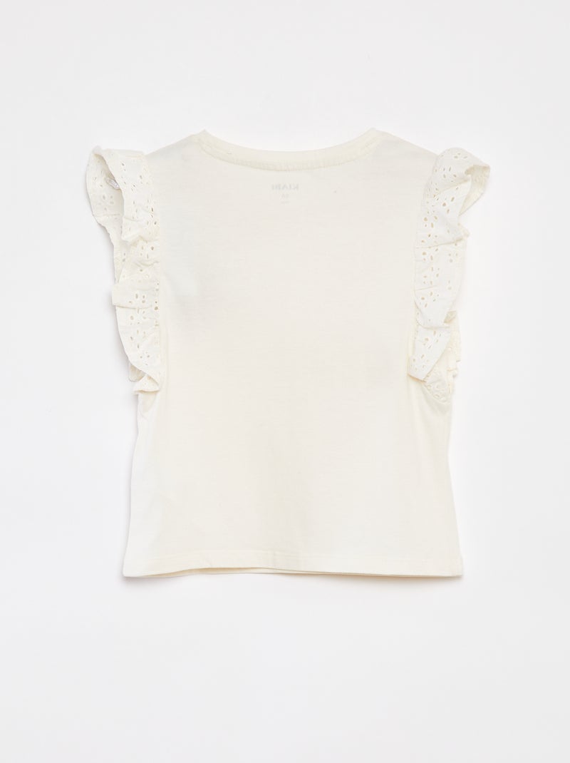 T-shirt en voile de coton avec broderie anglaise Ecru - Kiabi