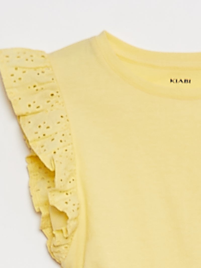 T-shirt en voile de coton avec broderie anglaise JAUNE - Kiabi